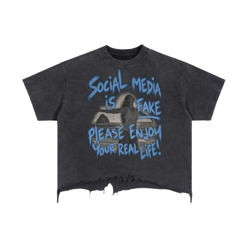 Social Media Is Fake Oversized Distressed T-Shirt